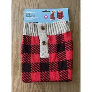 Vibrant Life Dog Pet Clothes Buffalo Plaid Red Black Winter Apparel Sweater Sz M